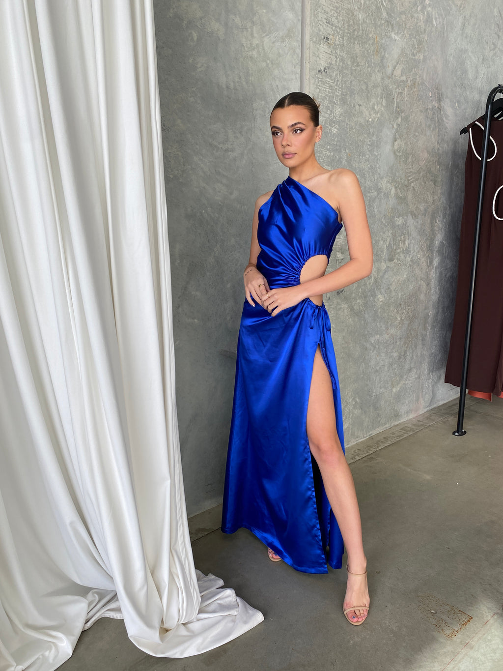 One shoulder clearance cobalt blue dress